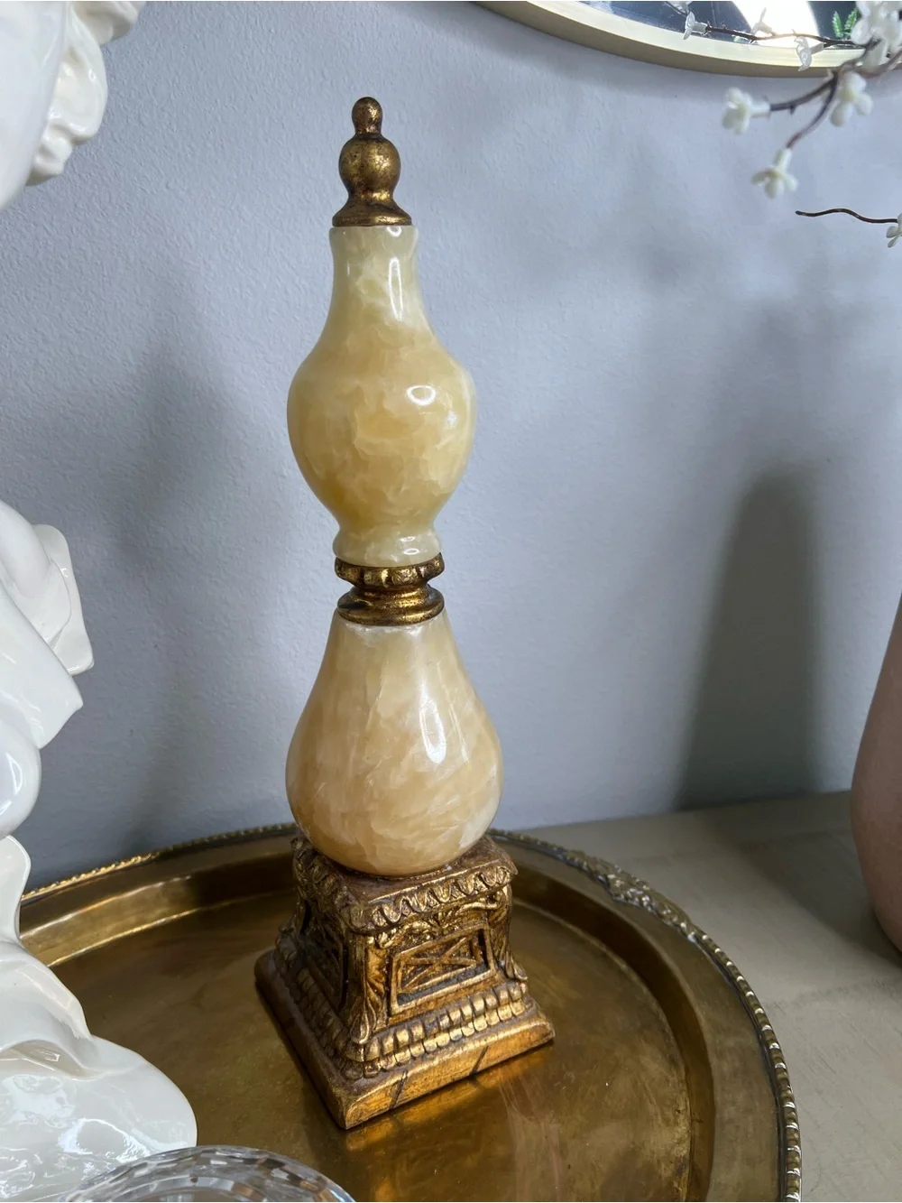 Vintage Decorative Cream and Gold Onyx Finial Accent Heavy  - Home Accents